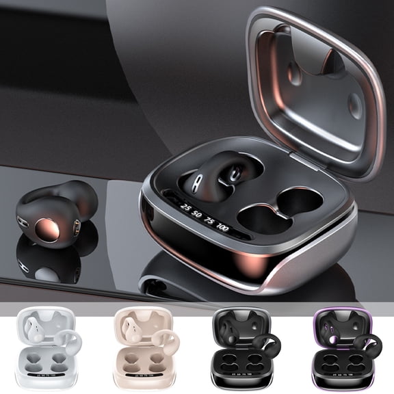 OEFNTAC Clip-On Bluetooth Bone Conduction Earpieces LED Display Charging Case 36-Hour Endurance Fast Connect Non-Inner Secure Medical Silicone Directional Technology Music Calls 2.36x2.01in Case