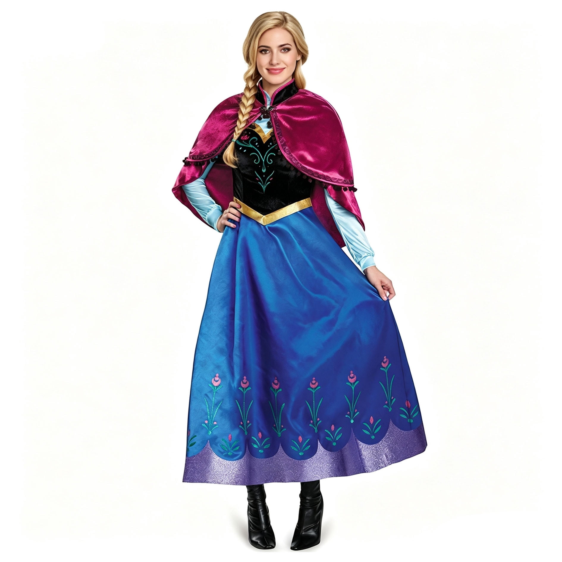 Halloween Adult Princess Anna Dress Costume with Cape Birthday Cosplay Dress up