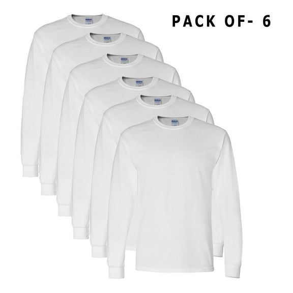 Gildan DryBlend 50/50 Long Sleeve T-Shirt for Men | 5.5 100% cotton Long Crew neck Tee | Pack of 6 | Size-s
