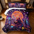 thumbnail image 2 of Manfei Fashion Music Bear Twin Quilt Set, Disco Party Twin Coverlet Set, Dark Purple Burgundy, Black Reversible, 2pcs, 1 Bedspread and 1 Pillowcase, 2 of 7