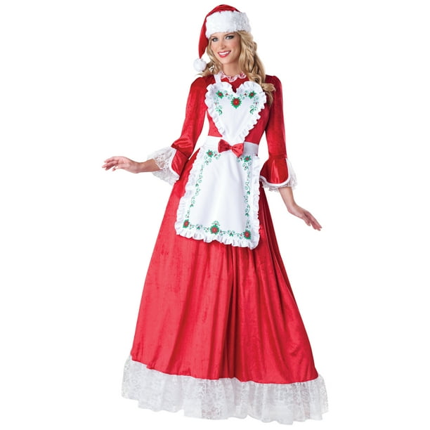 Mrs Claus Red White Dress Apron Santa Adult Womens Christmas Costume