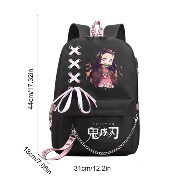 Demons Slayer Schoolbag | Anime Shoulders Bags with USB Charge Port | Large Capacity Student School Bookbag Zip Travel Laptop Bag