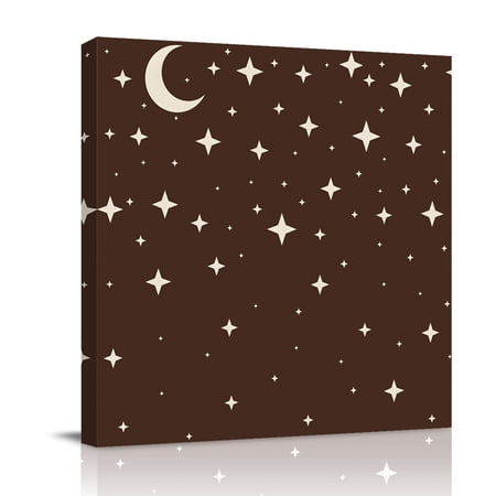 Canvas Wall Art Modern Brown Framed Canvas Prints for Living Room Bathroom Japanese Style Moon Stars Minimalism Gallery Wrapped Wall Decor for Home Office Gifts 12 x12 Ship Next Day