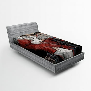 Ambesonne Music Fitted Sheet, Grunge Jazz Musician, Twin Size, Red Black White