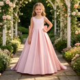 thumbnail image 4 of RFQWOVSR Girls Satin Bow Sleeveless Backless Dress Tween Wedding Party Princess Gown 9 Years, 4 of 6