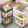 thumbnail image 2 of Bxaolu 3-Tier Plastic Rolling Utility Cart with Handle, Multi-Functional Storage Trolley for Office, Living Room, Kitchen, Movable Storage Organizer with Wheels, Black, 2 of 9