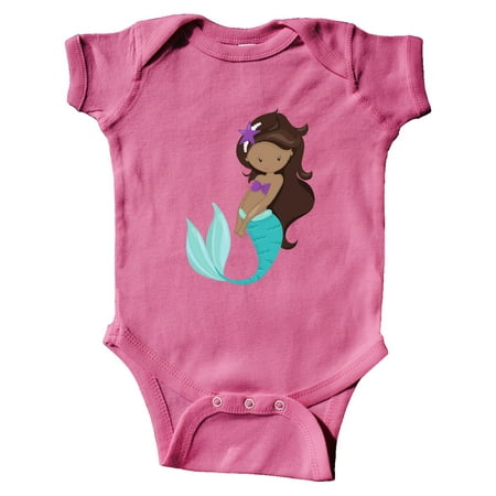 

Inktastic African American Mermaid Brown Hair Sea Star Gift Baby Girl Bodysuit