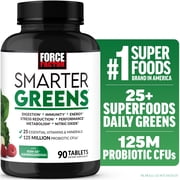 Force Factor Smarter Greens Supplement with Probiotics, KSM-66 Ashwagandha & Antioxidants for Digestion, Gut Health, Bloating & Energy, 90 Tablets
