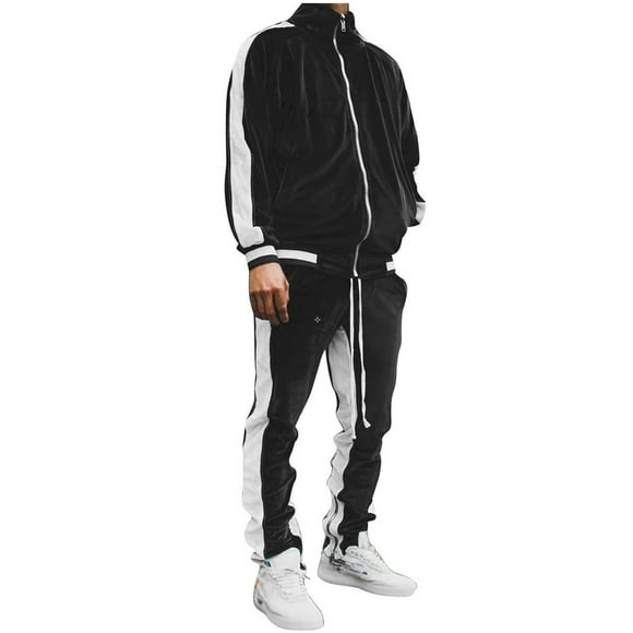 Velour Tracksuit Mens 2 Piece Set Velvet Zipper Jacket with Drawtsring Jogger Sweatpants Sweatsuits Outfits Casual 2023 Fall Fashion Lounge Set