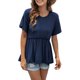 thumbnail image 3 of Gibobby Camisetas Mujer Manga Corta Mujeres Casual Color sólido O Cuello Camiseta suelta Top Ruffle Hem Camisa de manga corta Top Blusa(Marina,G), 3 of 4
