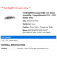 thumbnail image 2 of Front Right Passenger Side Turn Signal Assembly - Compatible with 1990 - 1997 Mazda Miata 1991 1992 1993 1994 1995 1996, 2 of 2