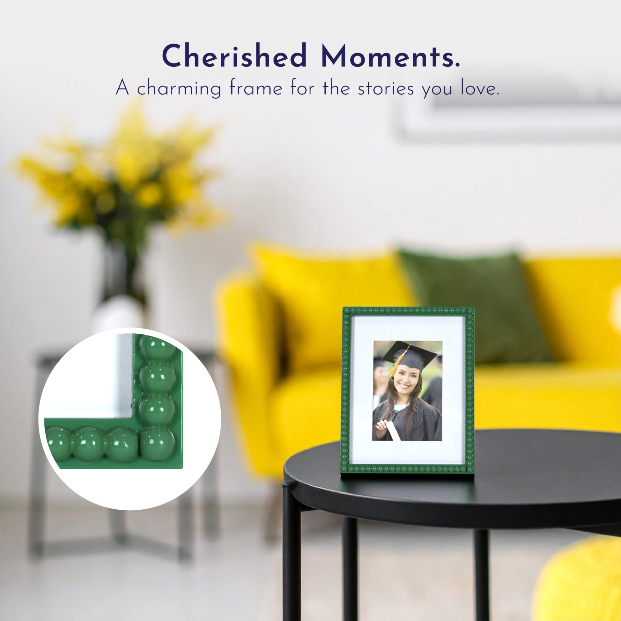 Mainstays by Becky G. & Alejandra Beaded Photo Frame, Green Lily, 5 in x 7 in with Mat or 8 in x 10 in