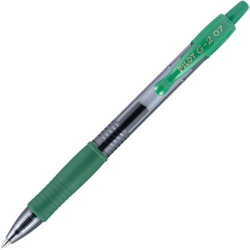 Pilot G2 Retractable Gel Ink Rollerball Pens Fine Pen Point - 0.7 mm Pen Point Size - Refillable - Green Gel-based Ink - Clear Barrel - 12 / Dozen