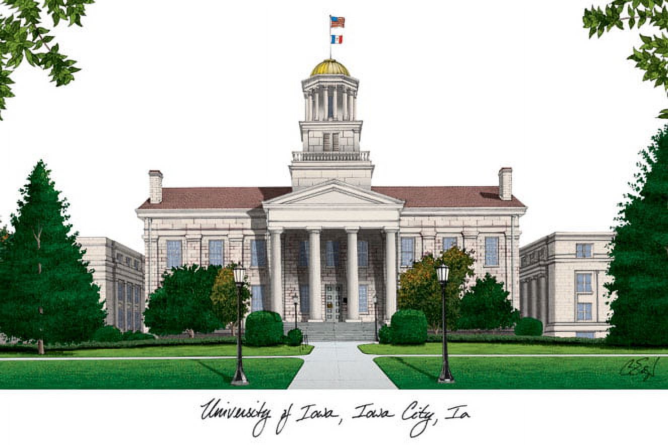 University of Iowa 11w x 8.5h Manhattan Black Single Mat Gold Embossed Diploma Frame with Bonus Campus Images Lithograph (value savings at $59)