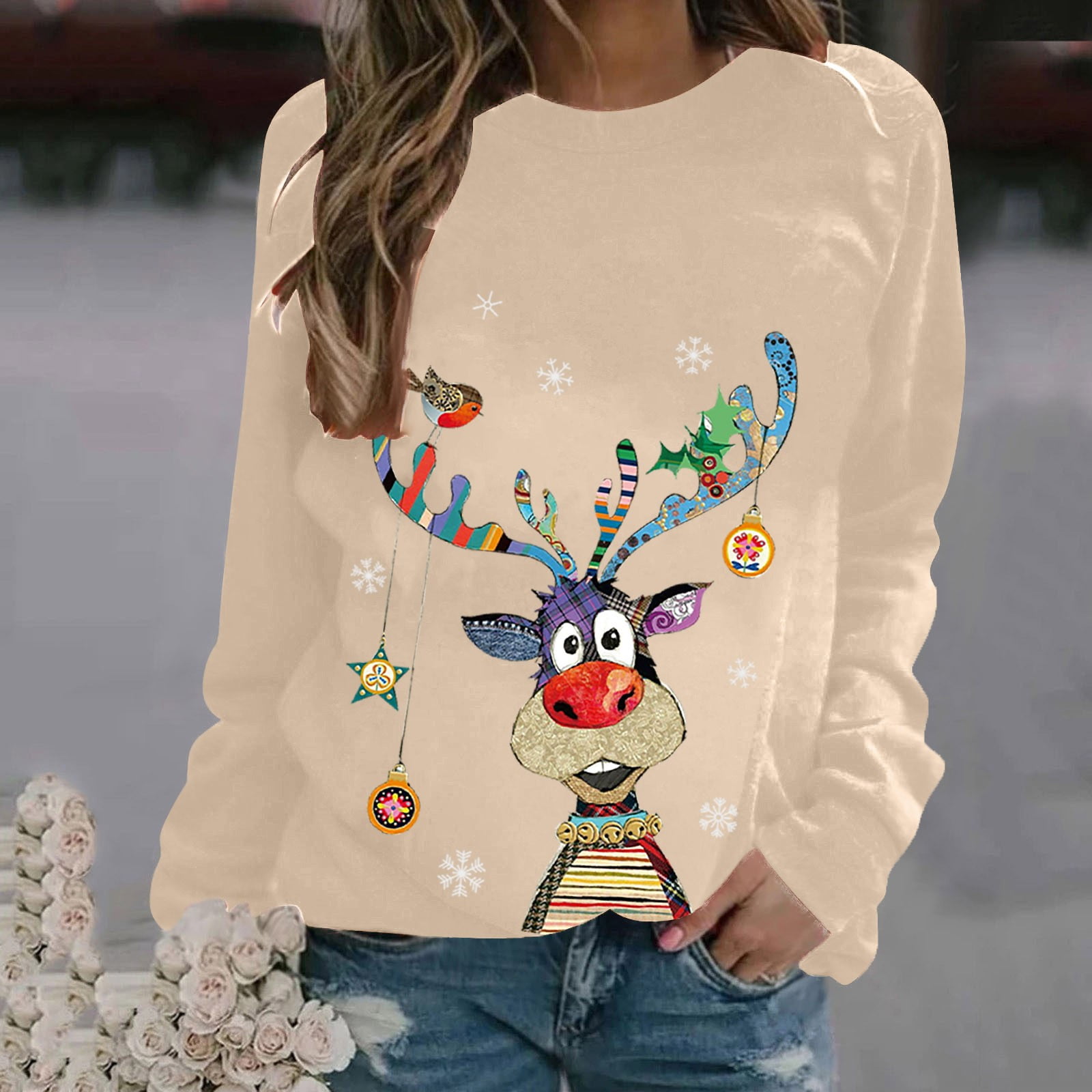Kiplyki Christmas Women's Trendy Long Sleeve Christmas Print Sweatshirt Tops Blouse - Walmart.com