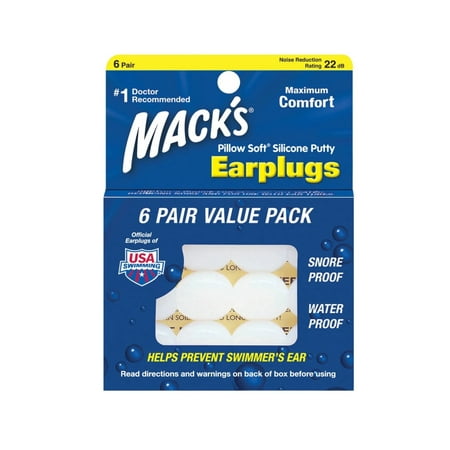 Mack's Pillow Mold Soft Silicone Earplugs Snore & Water Proof 6 Pair ,4-Pack