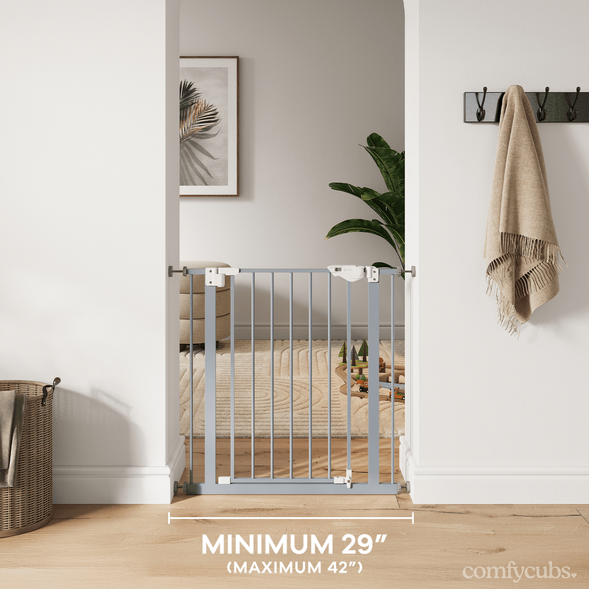 Comfy Cubs Baby Safety Gate - 3 Extensions 42"x1.9"x30", Adjustable Q195 Steel Gate (Pacific Blue)
