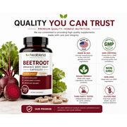 Healbend Organic Beet Root Capsules 1300mg - Nitric Oxide Booster Beets Support Healthy Blood Pressure, Heart Health, Circulation Superfood - 120 Count