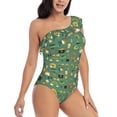 thumbnail image 3 of Uemuo St. Patrick's day Print Women's One Piece Swimsuit Asymmetrical Neck Bathing Suit One Shoulder Side Cutout Ruffle Swimwear-Large, 3 of 6