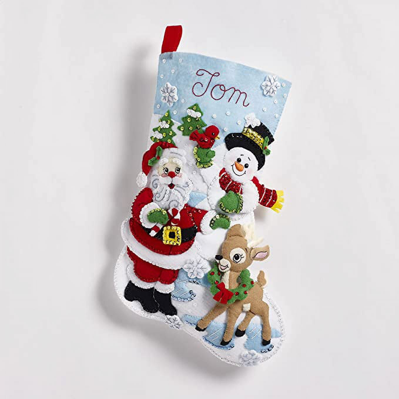 Bucilla Felt Applique DIY Holiday Stocking Kit, Santa's Gathering, 18"