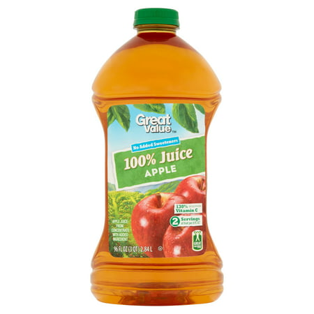 (2 pack) Great Value 100% Juice, Apple, 96 Fl Oz (Best Organic Juice For Babies)