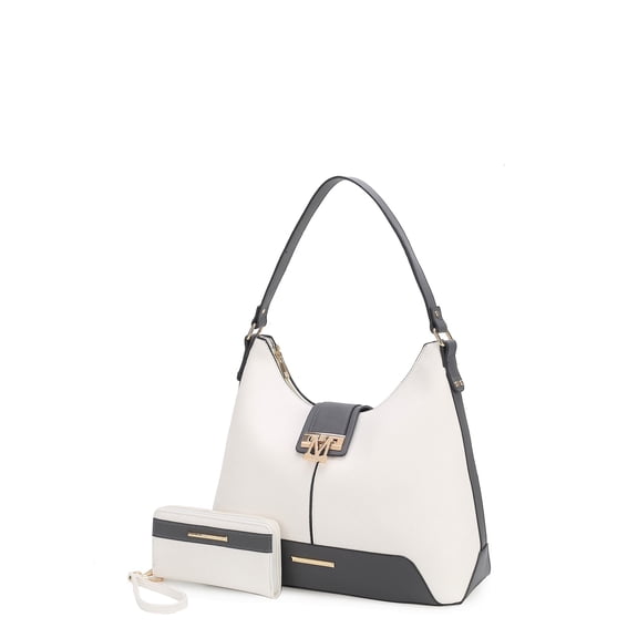 MKF Collection Graciela Women's Hobo Bag & Wallet, Vegan Leather Shoulder Bag 2pcs Set Handbag by Mia K. - Light Grey