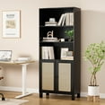 thumbnail image 6 of Aukfa Tall Storage Cabinet with Rattan Doors, 5-Tier Wooden Bookcase, Farmhouse Multi-Purpose Cabinet for Living Room,Black, 6 of 8
