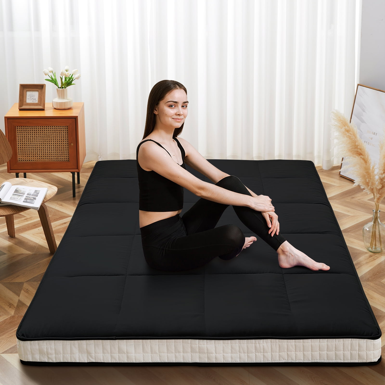 MOPHOTO Floor Mattress with Storage Bag Japanese Futon Mattress Extra Thick Folding Sleeping Pad Futon Mattress Portable Camping Mattress, Twin (80*39*4in)