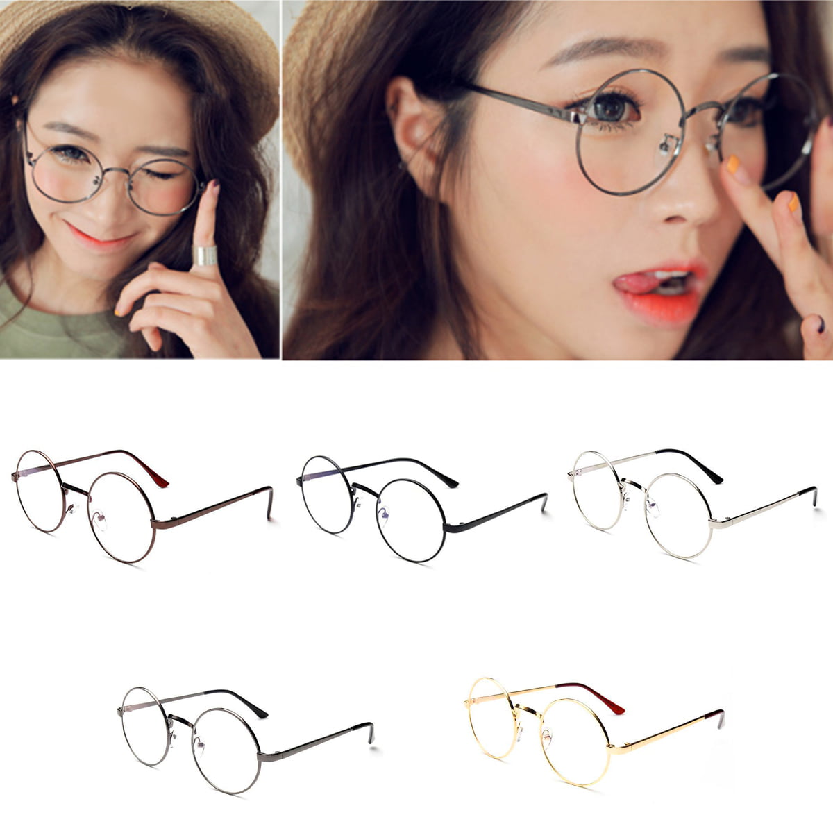 SIPU Retro Round Metal Frame Clear Lens Glasses Non-Prescription Eyewear Women Men