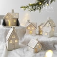 thumbnail image 3 of Clearance Under $20 White Christmas Houses Light Up Ceramic Miniature Christmas Village Houses Accessories LED Lighted Tabletop Paintable House Figurines Battery Operated DIY Home Decor Gift White, 3 of 6
