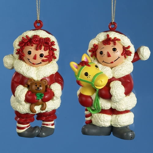 Kurt Adler Raggedy Ann & Andy Christmas Ornaments-Set of 2-New 