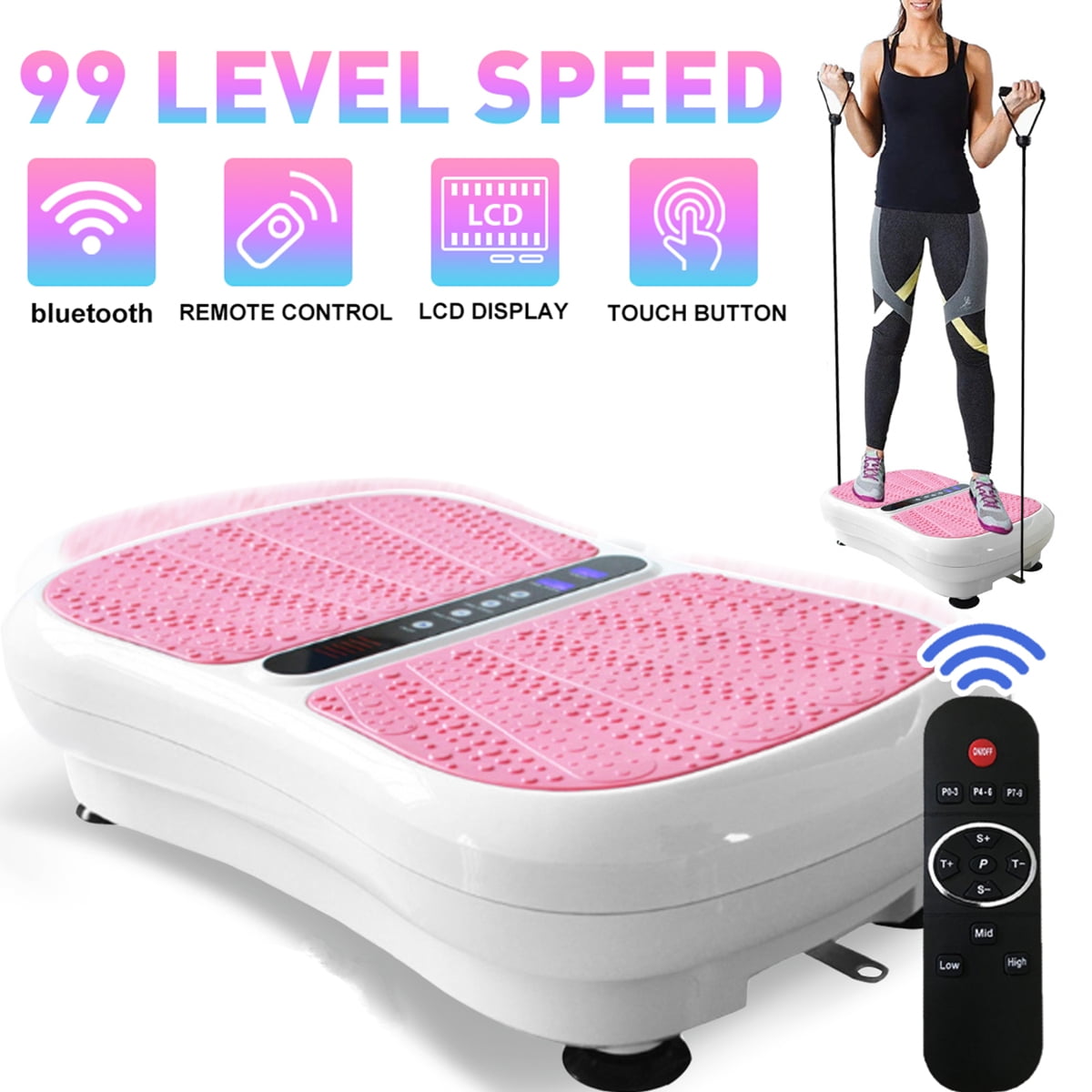 MUCHOO Vibration Plate Fitness Machine Whole Body Workout Platform Machine w/Loop Bands Body Slimmer Weight Loss and Home Training & Exercise