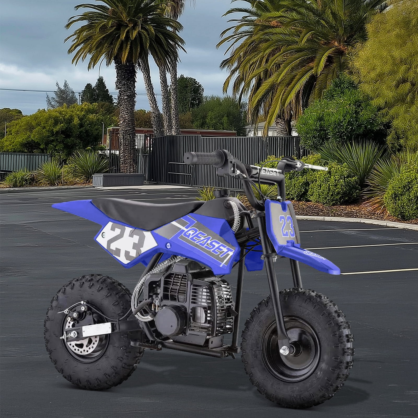 QEASET Mini Off-Road Dirt Bike, 49 CC 2-Stroke Gas Bike with Off-Rode Tire, Suspensions, Disc Brakes, Max Load 160Lbs, Max Speed 18Mph, Blue