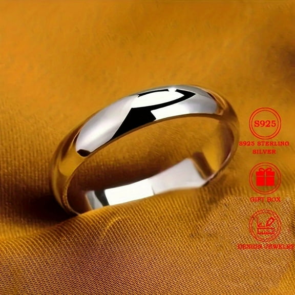 1pc Elegant 925 Sterling Silver Ring - Simple Polished Band, 4g, Stackable, Ideal for Engagement, Wedding, Anniversary, Christmas Gift, Daily & Banquet Wear, Winter Collection,10