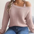 thumbnail image 5 of ZQGJB Sweaters for Women Casual Metal Strappy Cold Shoulder Pullover Tops Loose Fit Solid Color Long Sleeve Crochet Knitted Tunic Blouse Pink M, 5 of 7