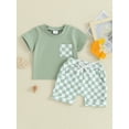 thumbnail image 3 of Musuos Toddler Baby Shorts Set, 6 12 18 24M Short Sleeve Crew Neck T-shirt with Plaid Shorts Summer 2-piece Outfit for Boys Girls, 3 of 10