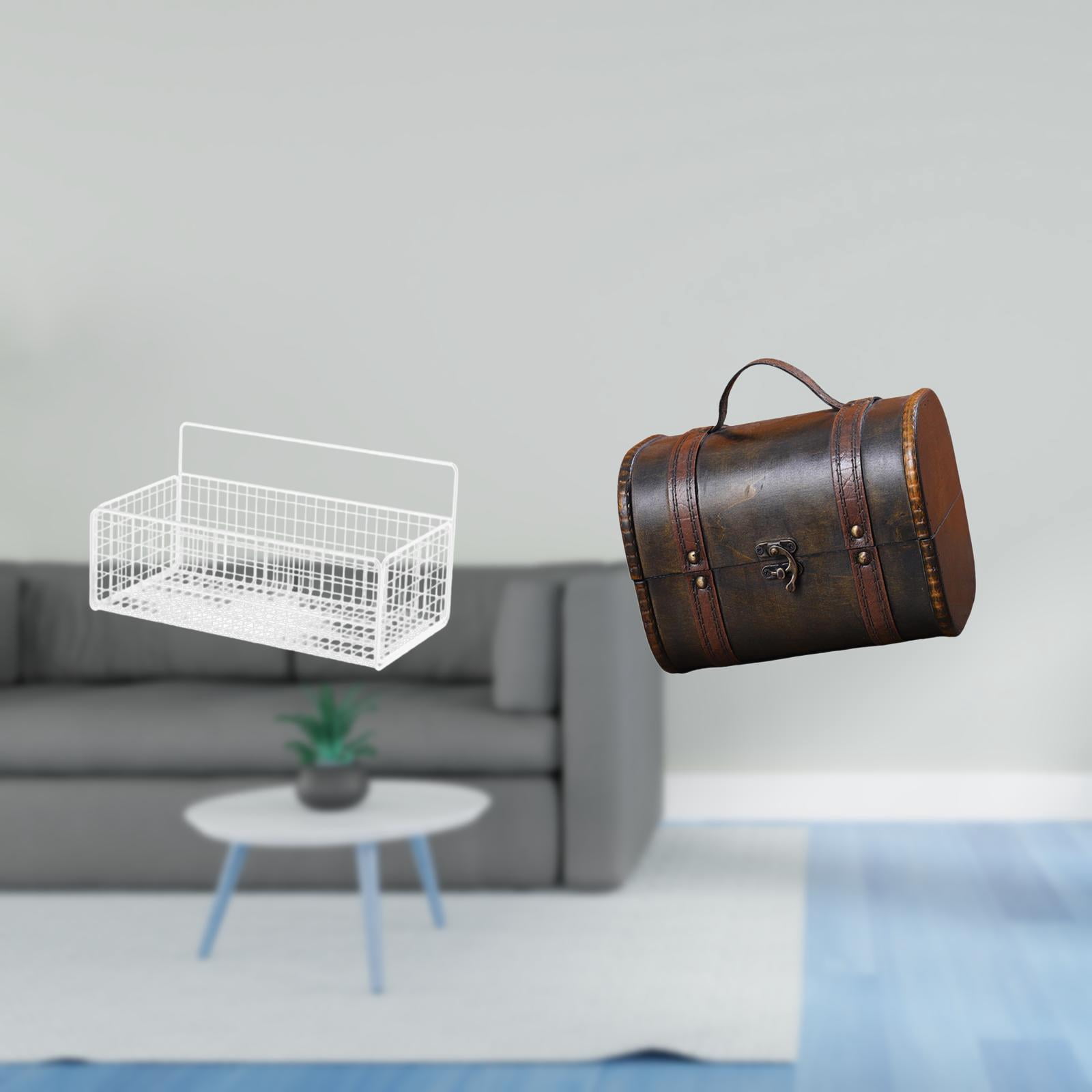 Fiocias Storage Basket Hanging Wire Organizer Bathroom Wall Basket Jewelry Organizer Case Wooden Box Iron Wood Material Suitable for Home Kitchen Office Dress