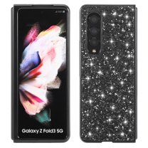 Compatible with Samsung Galaxy Z Fold 3 Glitter Plating Case, Luxury Bling Sparkly Shiny Cute Soft TPU Plating Bumper Raised Camera Shockproof Back Cover Wireless Charging for Women Girl, Black