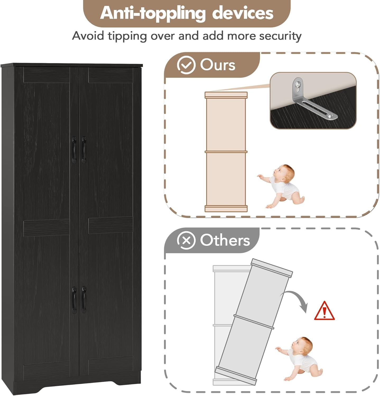 Kitchen Pantry Cabinet, Freestanding Black Pantry Storage Cabinet, 60" Cupboard, Tall Cabinet