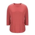 thumbnail image 5 of Women's Plus Size 3/4 Length Sleeve Round Neck Tee Shirt with Pockets Casual Spring Summer Basic Solid Loose Tunic Tops, 5 of 6
