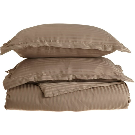 Stripes Microfiber Wrinkle-Resistant Duvet Cover and Pillow Sham Set Taupe / Twin/Twin XL