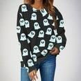 thumbnail image 2 of Moxiu Halloween Crop Sweatshirt for Women Spooky Season Funny Long Sleeve Graphic Crewneck Pullover Tops Cute Ghost Sweater Black,L, 2 of 4