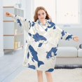 thumbnail image 5 of Wearable Blanket with Sleeves and Pocket Oversized Hooded Sweatshirt 3-14 YR Blue and White Fish M, 5 of 7