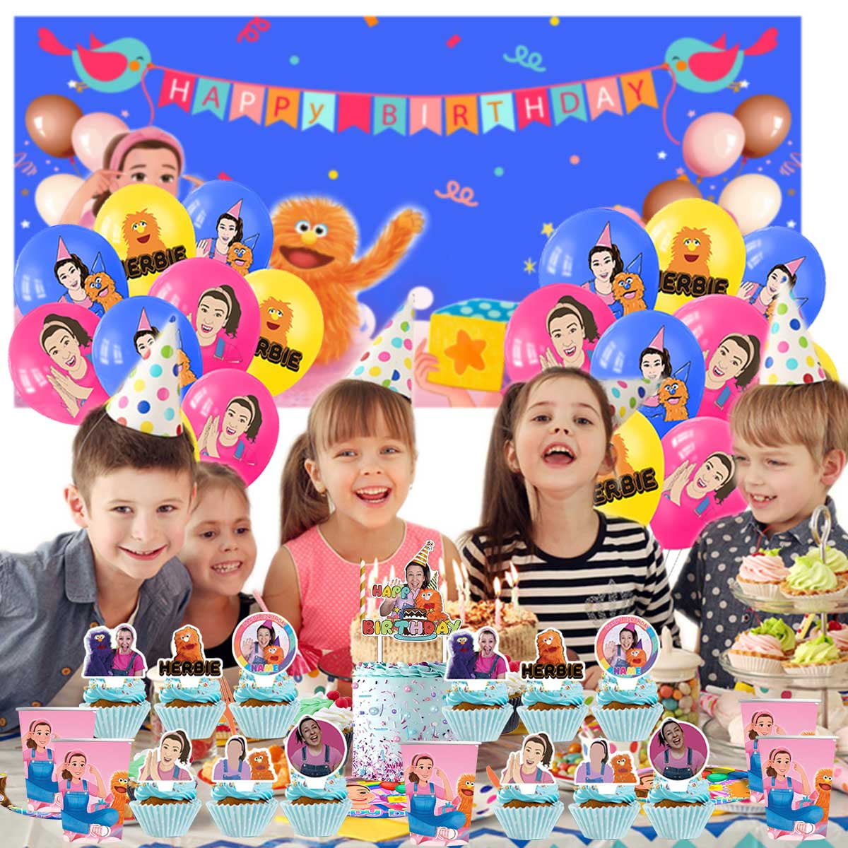 Ms Rachel Birthday Party Supplies for Boy Latex Balloons Kit Decorations Set Decor Banner Backdrop