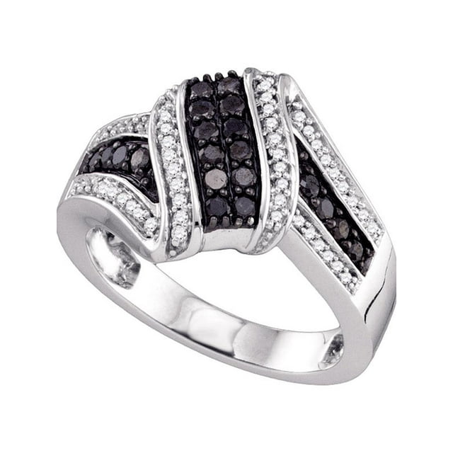 Bague en Grappe de Diamants Améliorée en Or Blanc 10kt pour Femmes, Couleur Noire Ronde 1/2 Cttw