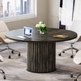 thumbnail image 5 of Finmind 47-inch Round Conference Table for 4-6 People, Wooden Meeting Table with Sturdy Metal Base for Conference Room, Black Brown, 5 of 8
