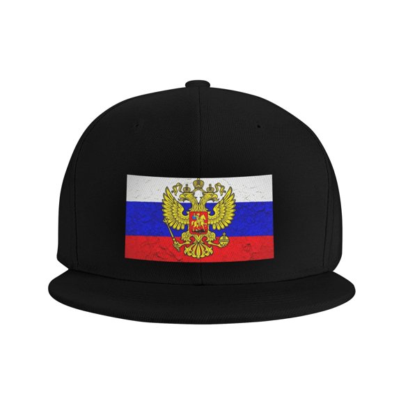 Snapback Hat Retro Russian Flag Adjustable Flat Bill Brim Hat for Men Women Casual Wear Black