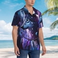 thumbnail image 3 of Balery Feathered Wolf Camisas hawaianas de manga corta para hombre, camisas playeras de corte holgado, camisas de vacaciones con botones,Small, 3 of 7