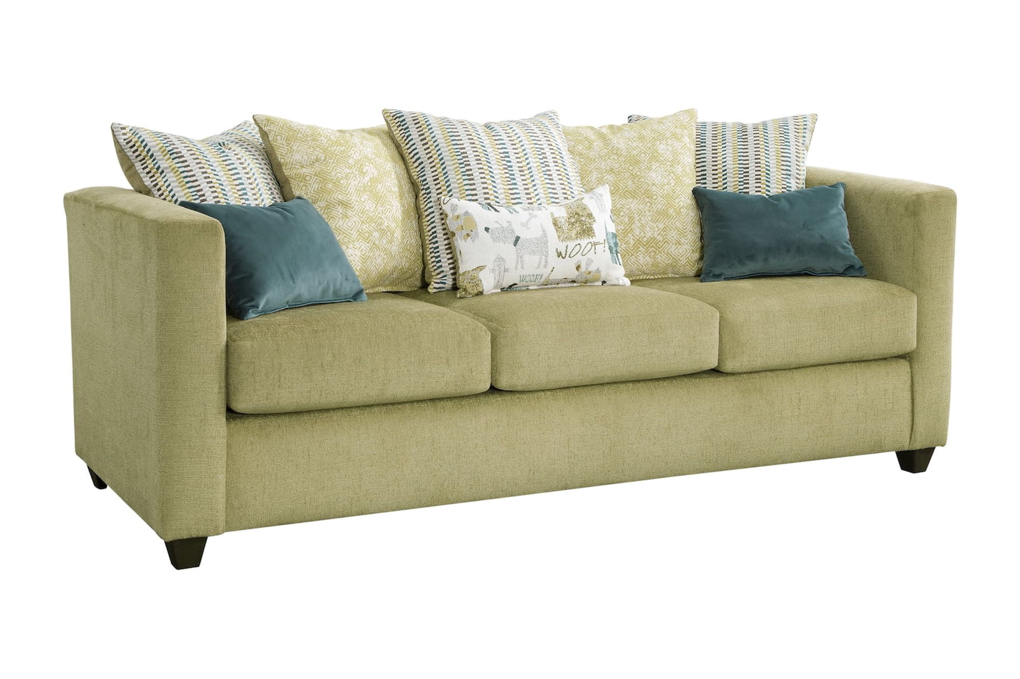 American Furniture Classics Model 8-10-A238V5-K Urban Square Arm Green Two Piece Sectional Sofa with Seven Throw Pillows