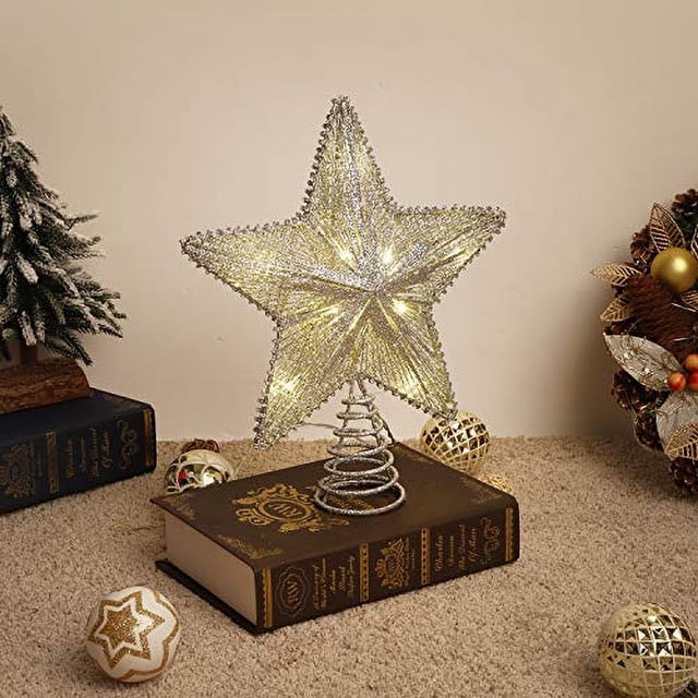 Decoración para árbol de Navidad con forma de estrella de Lewonder, con luces y lentejuelas, color p
